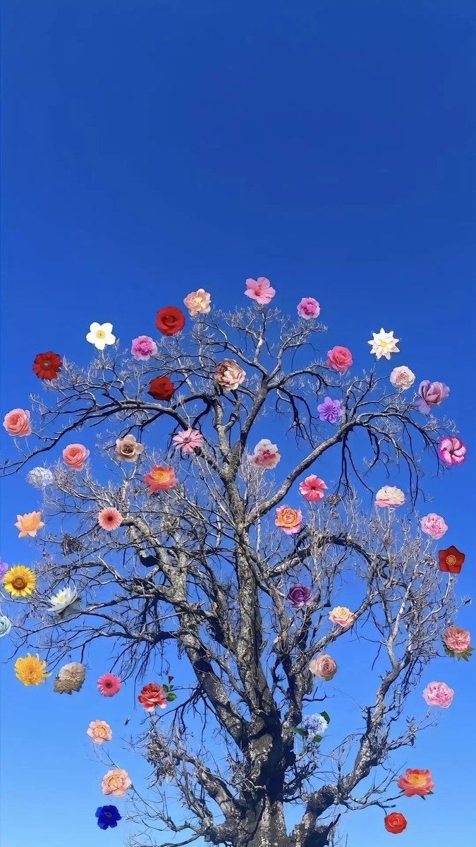 Colorful flowers on bare tree branches (photo 2 of 2)