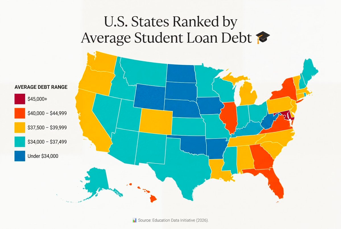 U.S. States Average Student Loan Debt Map U.S. States Average Student Loan Debt Map