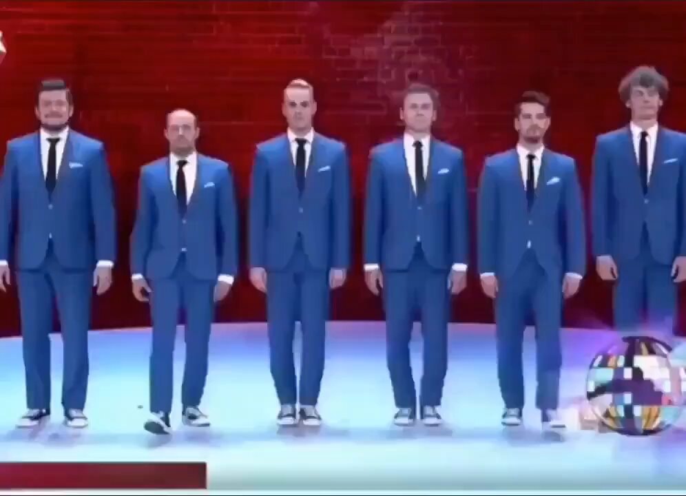 Six men in blue suits
