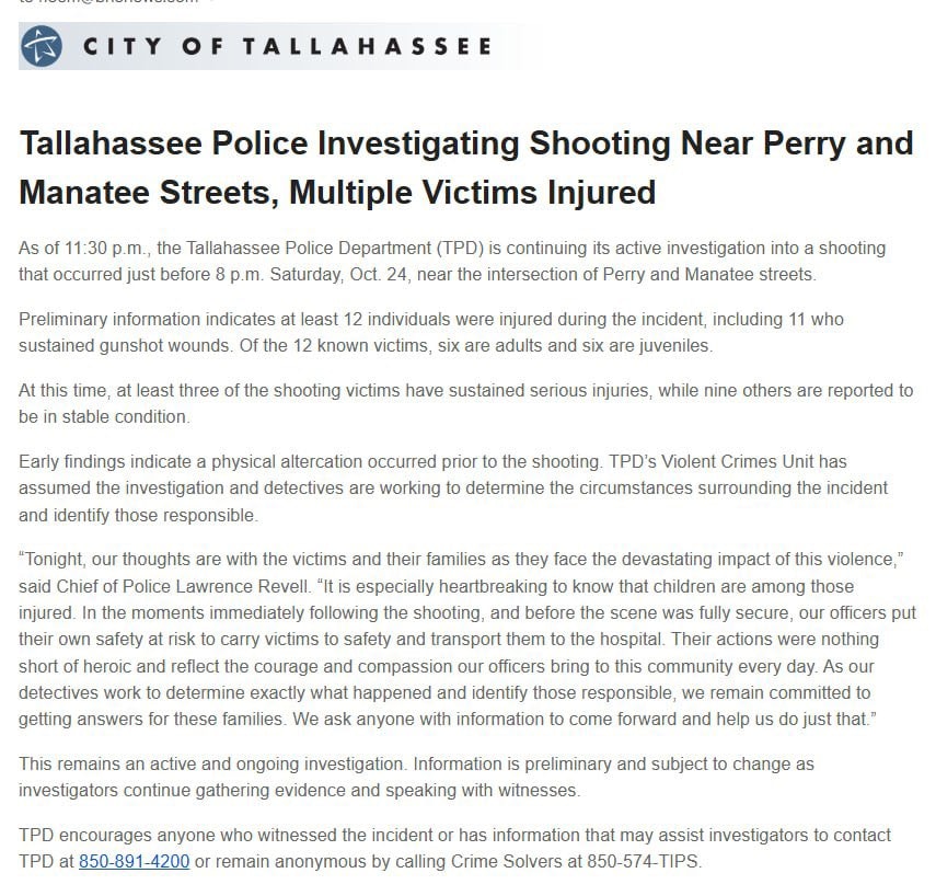 Tallahassee shooting near Bragg Stadium