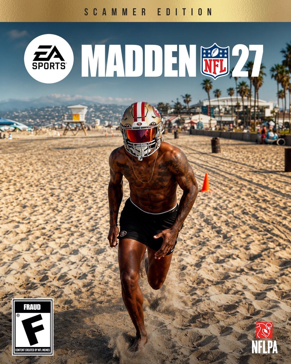 mock Madden 27 cover shirtless man