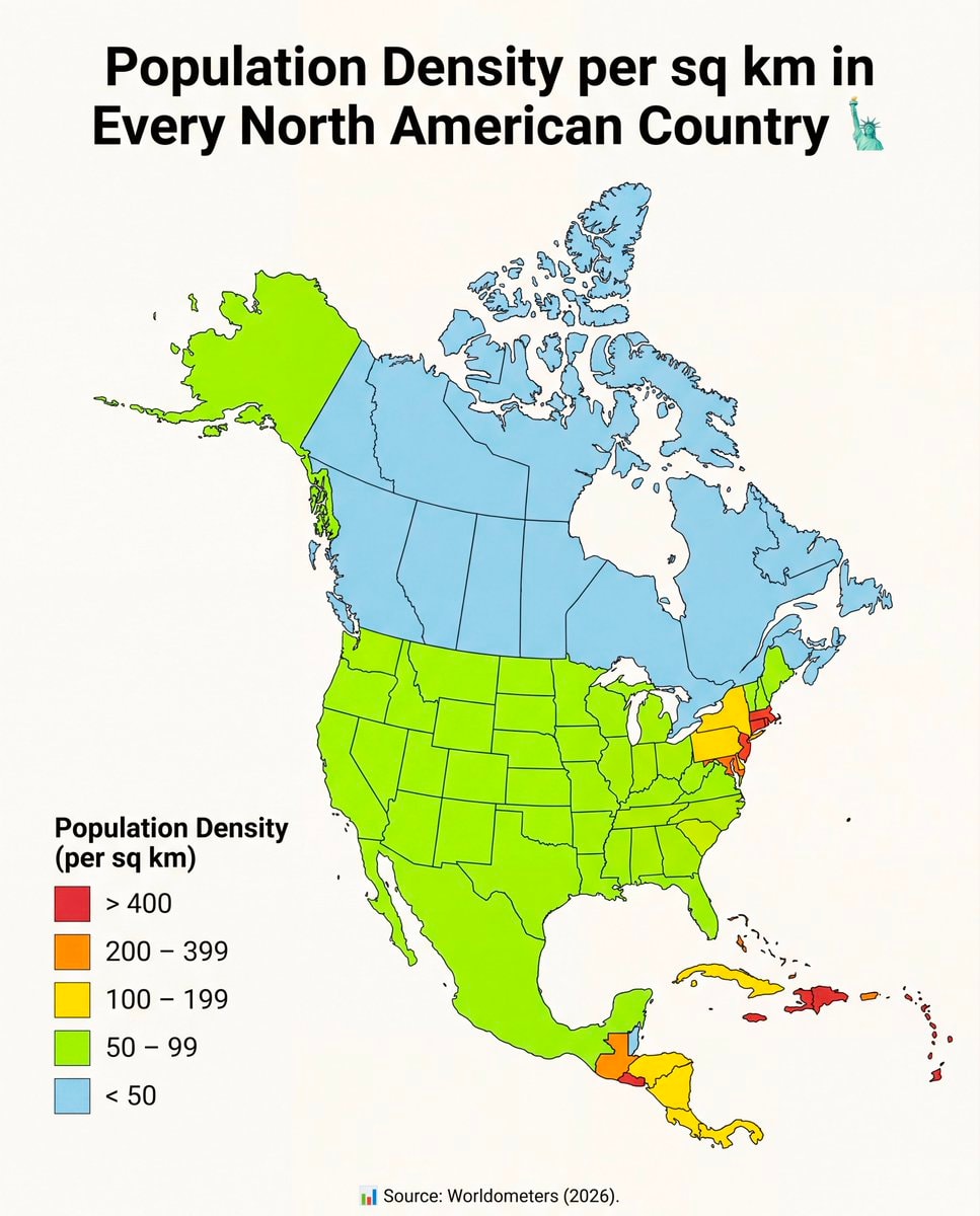 North America population density map