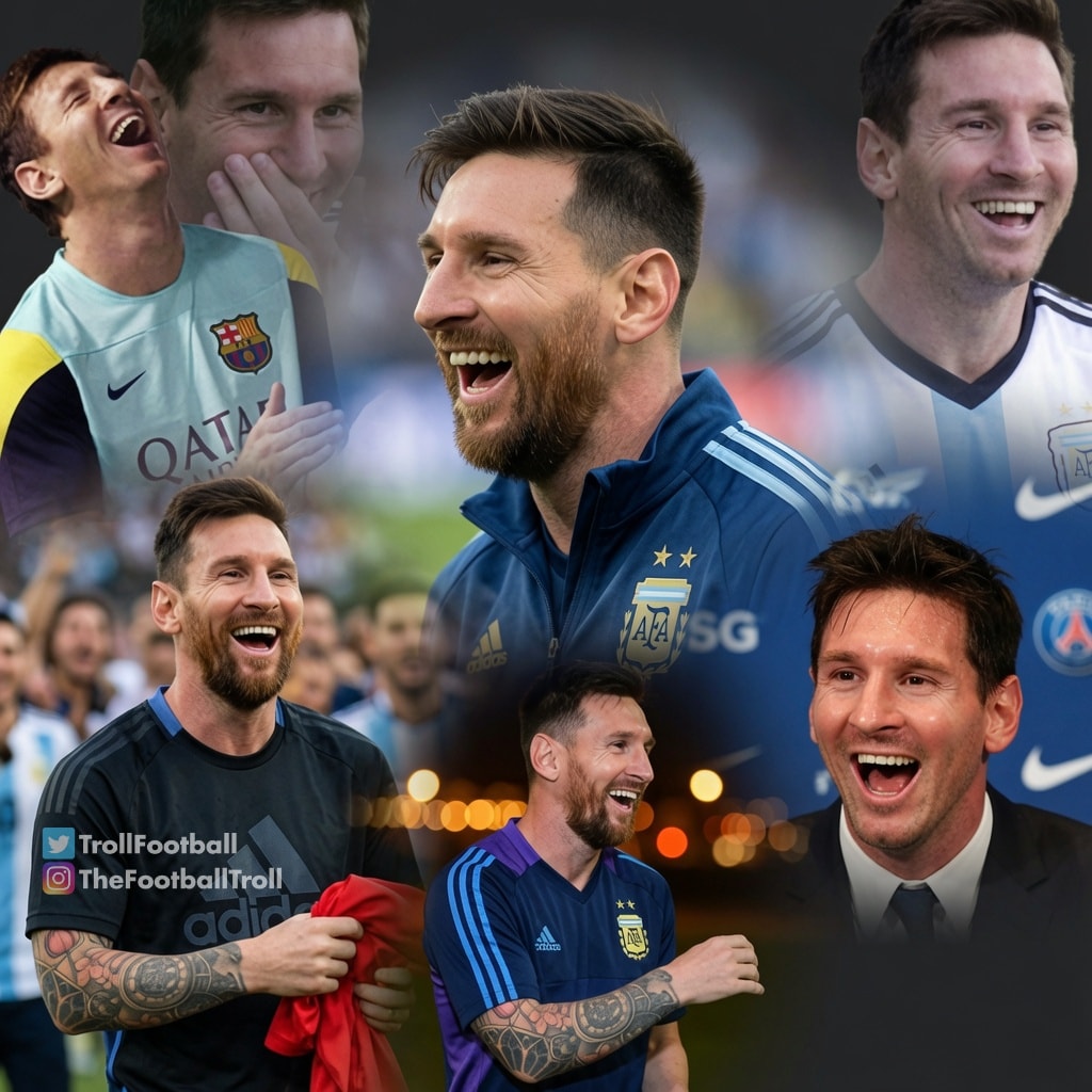 Lionel Messi laughing collage