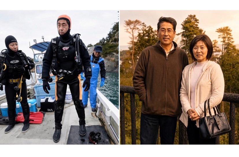 Yasuo Takamatsu diving for wife