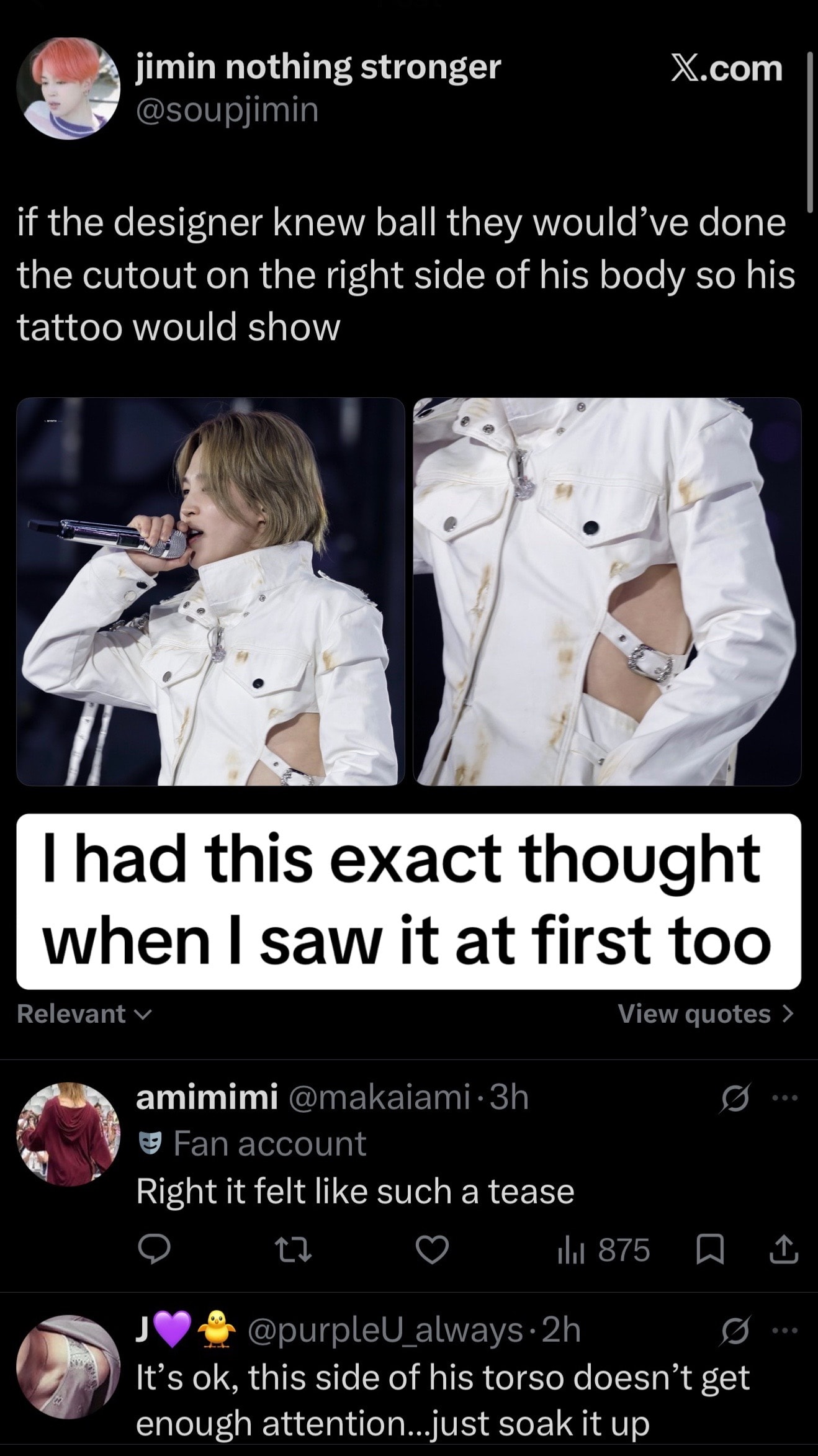 Jimin stage outfit fan reactions