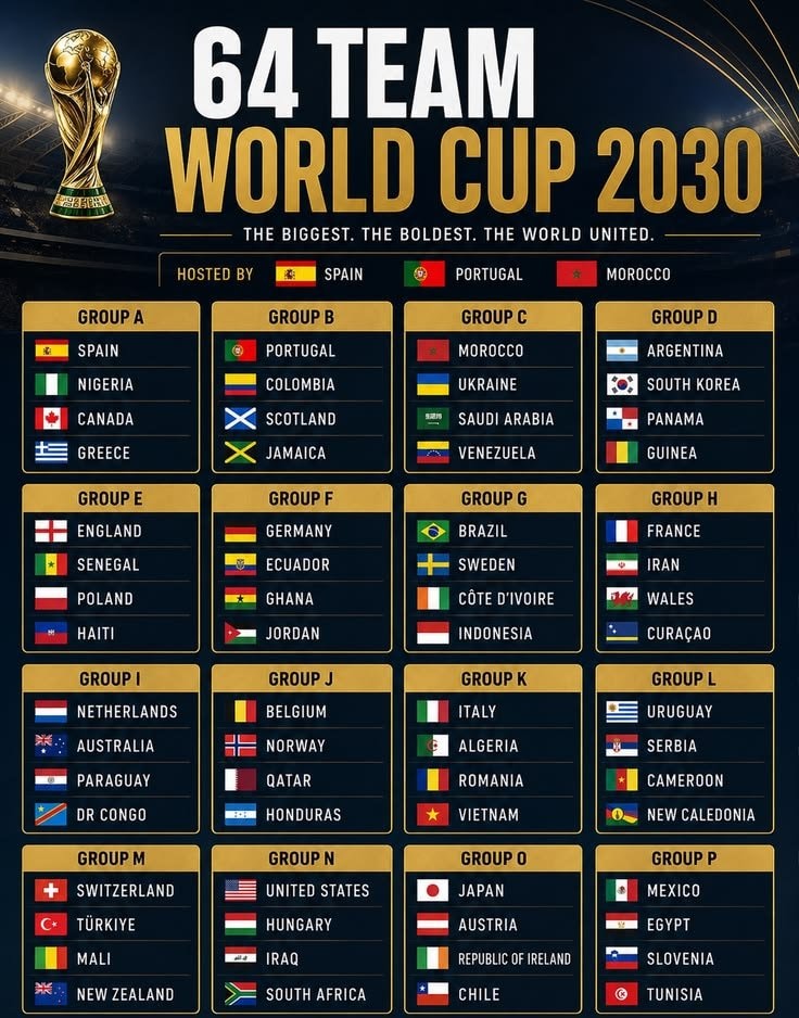 2030 FIFA World Cup 64 teams announced 2030 FIFA World Cup 64 teams announced