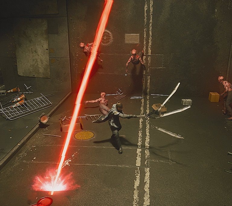 character fighting zombies