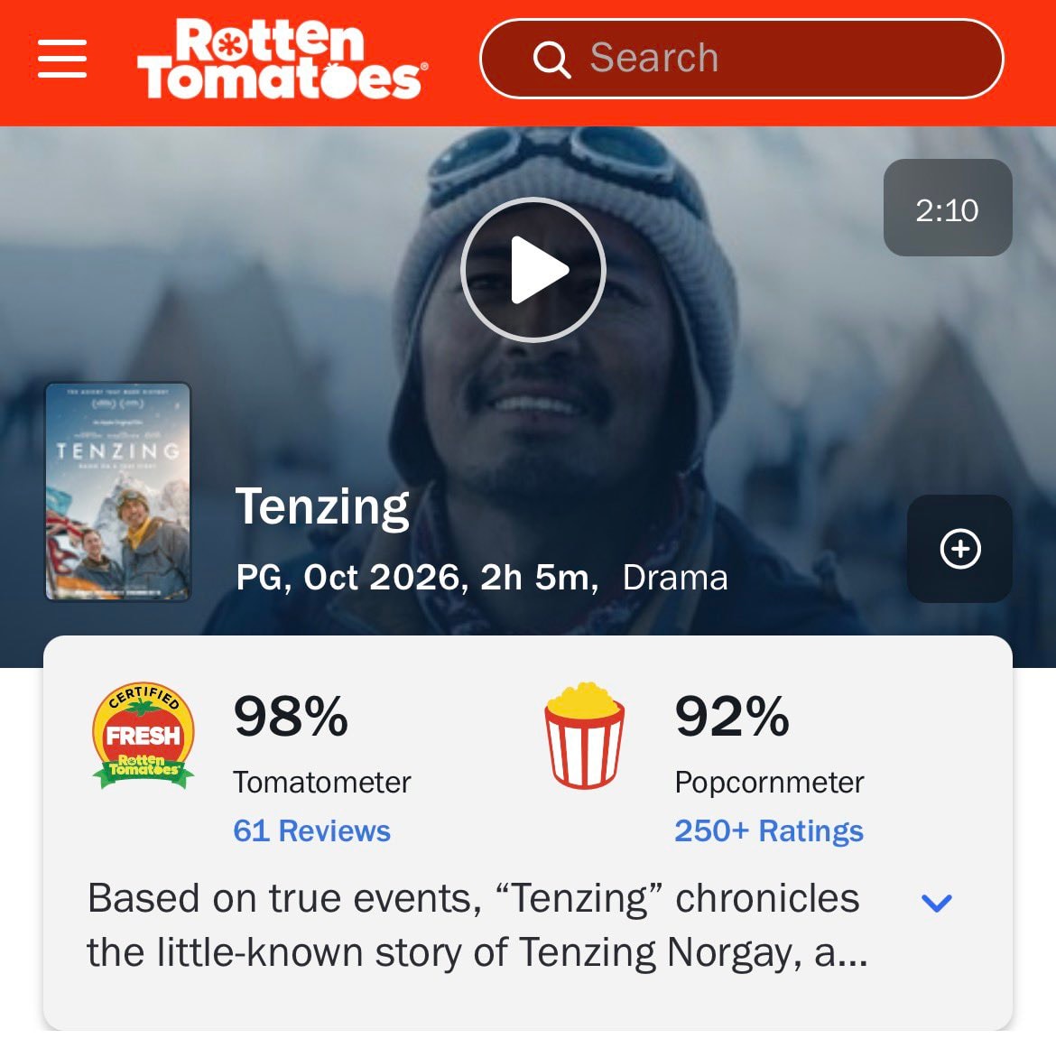 TENZING Rotten Tomatoes ratings