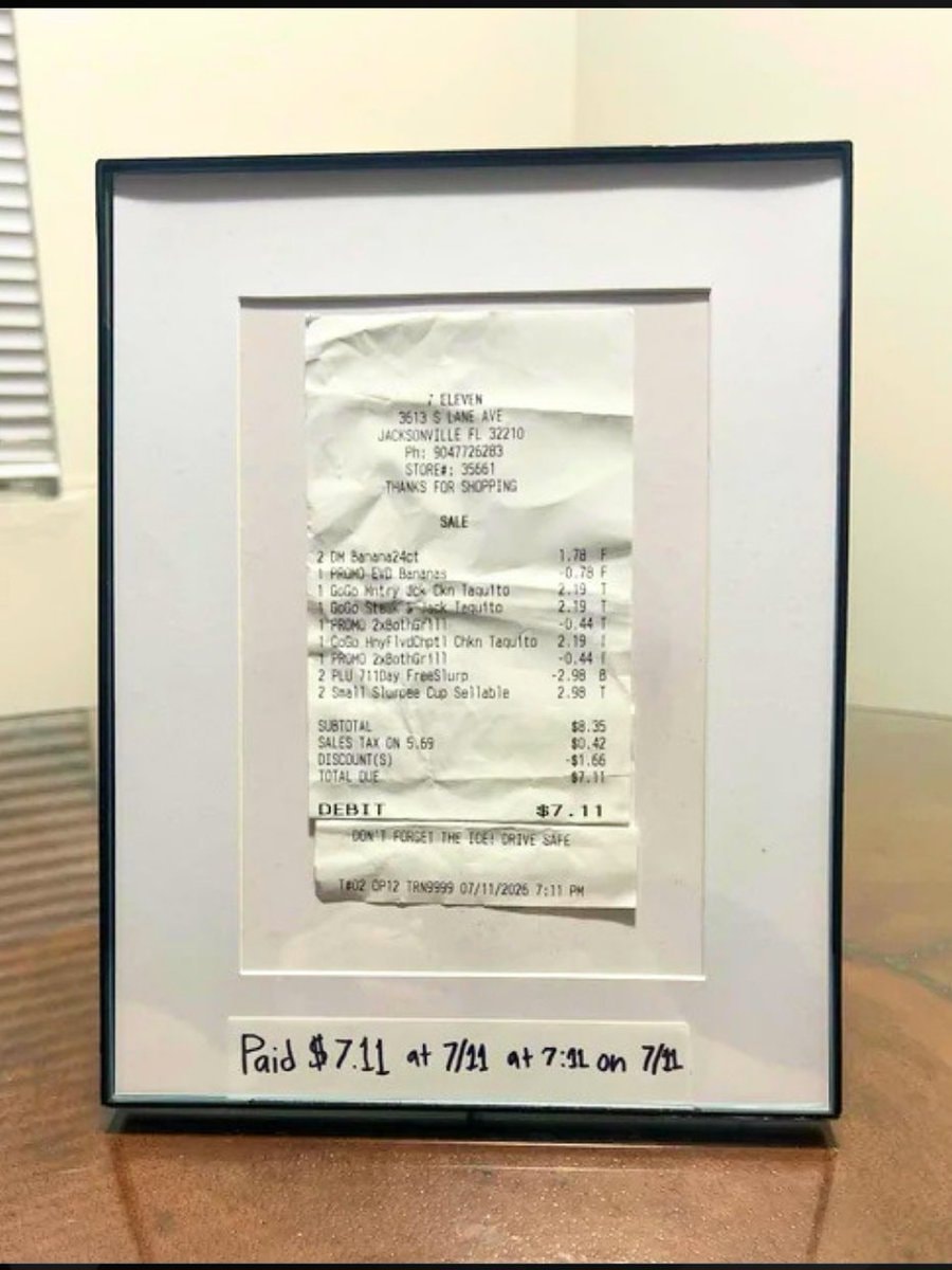 7-Eleven Jacksonville framed receipt (photo 2 of 2)
