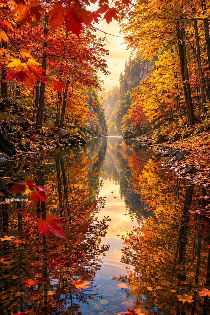 autumn river gorge reflections