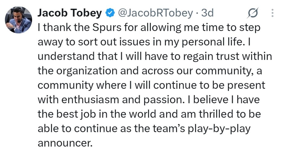 Jacob Tobey returns as Spurs play-by-play announcer