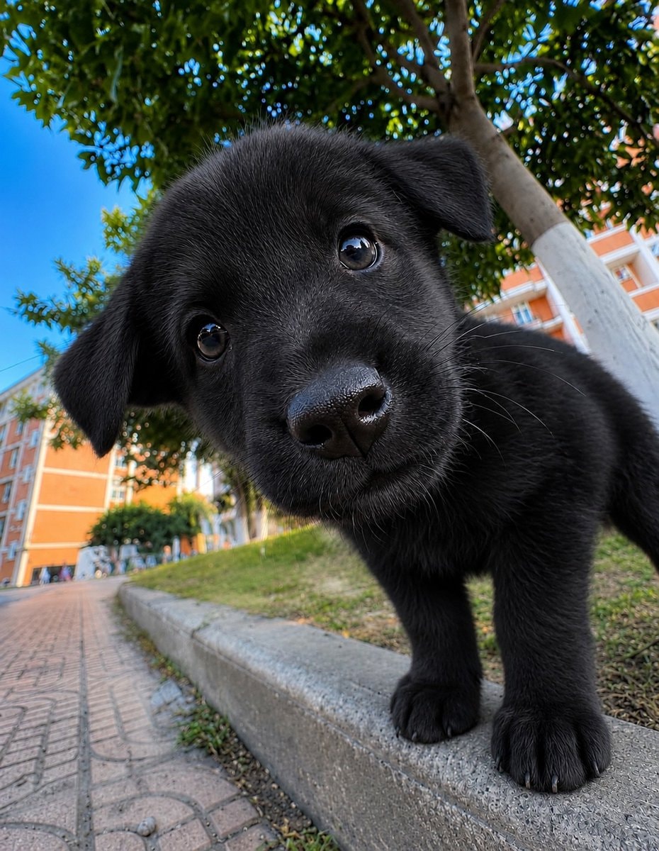 black puppy head tilt