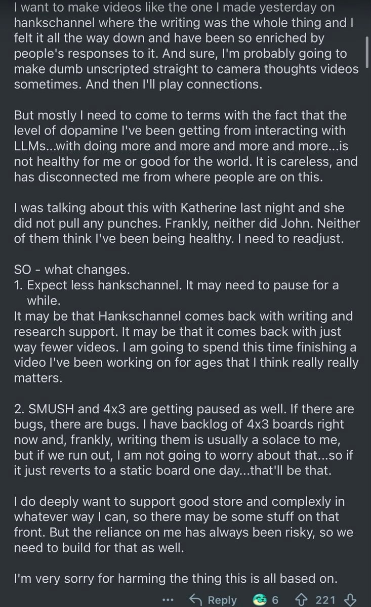 Hank Green pauses hankschannel over AI (photo 3 of 4)