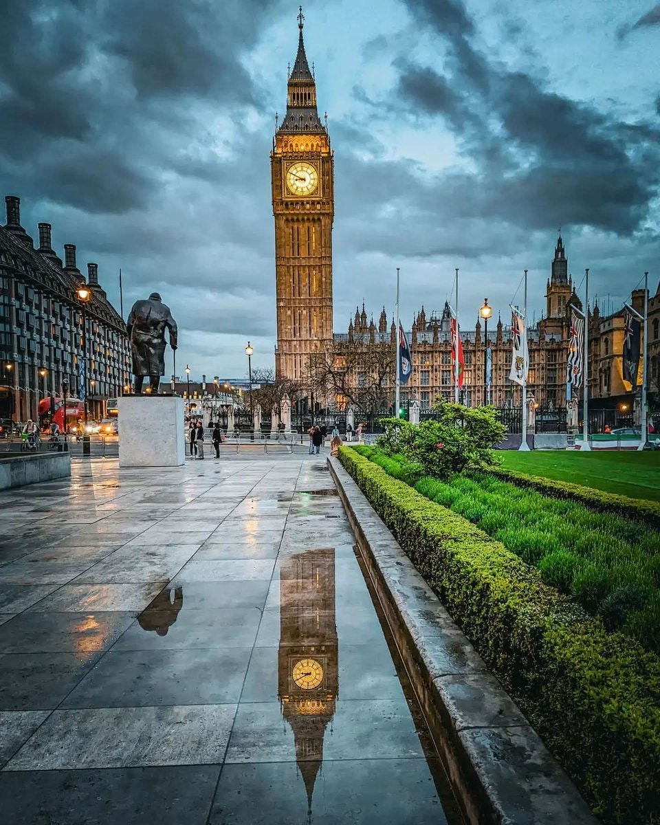 Big Ben London wet reflection