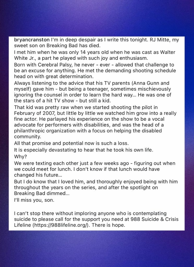 Bryan Cranston remembers RJ Mitte (photo 2 of 2)