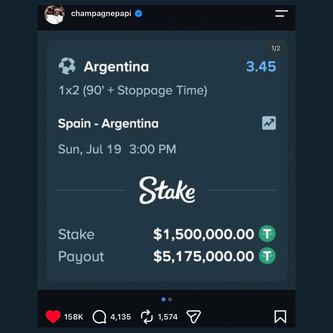 Drake $1.5M bet on Argentina (photo 2 of 2)