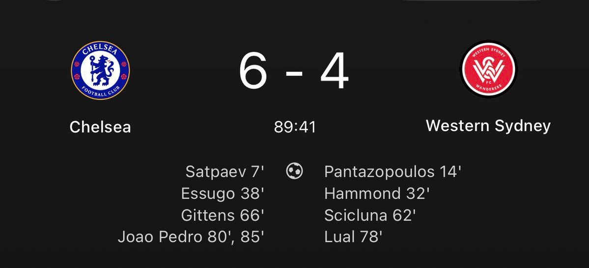 Chelsea vs Western Sydney 6-4 score