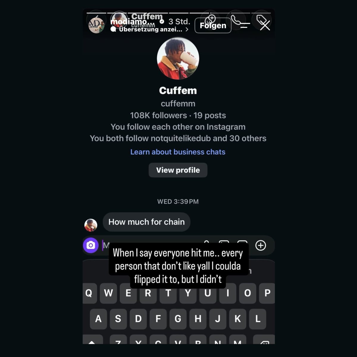 Cuffem buying Reggie's Clover chain