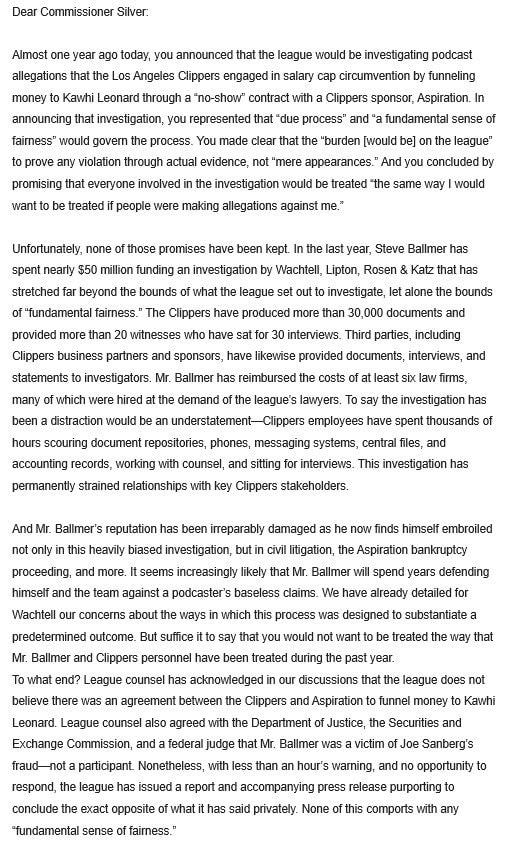 Clippers letter to Adam Silver (photo 1 of 2)