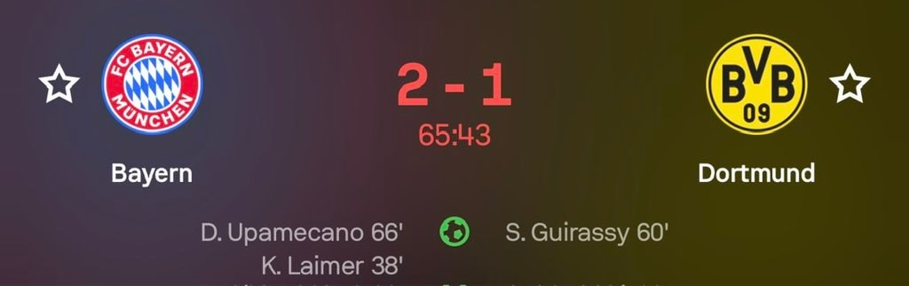 Bayern vs Dortmund score 2-1