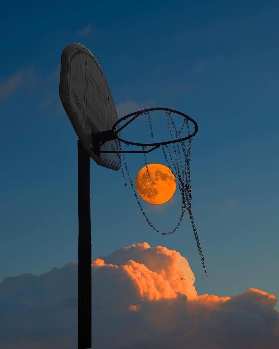moon in basketball hoop