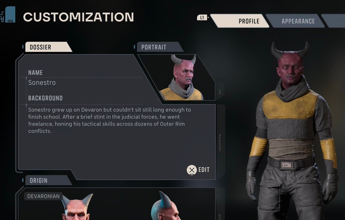 Sonestro character screen