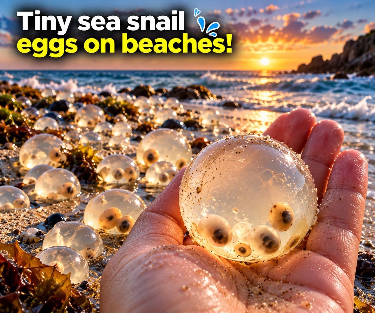 Sea snail eggs on the beach