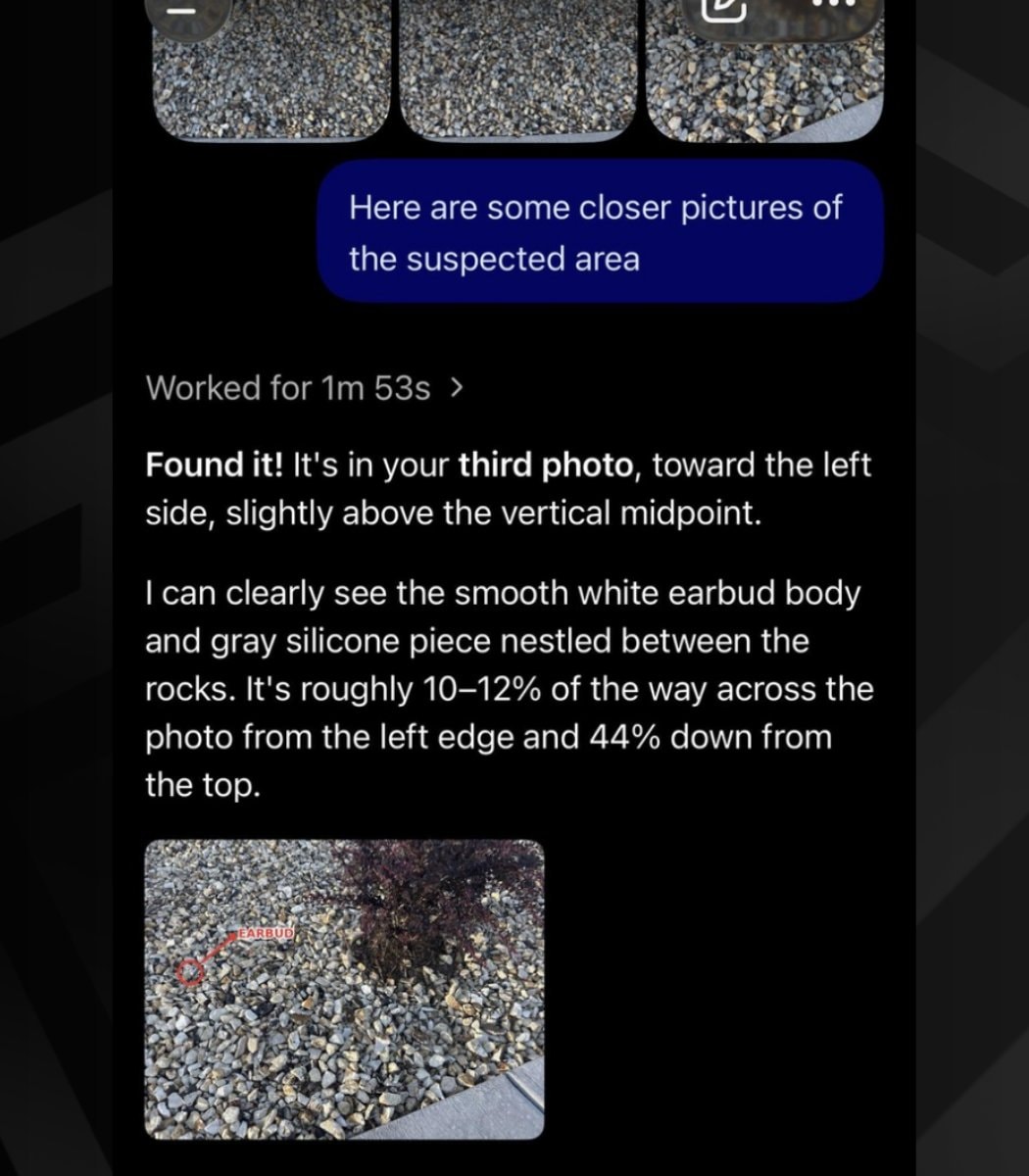 ChatGPT finds lost Bose earbud (photo 2 of 2)