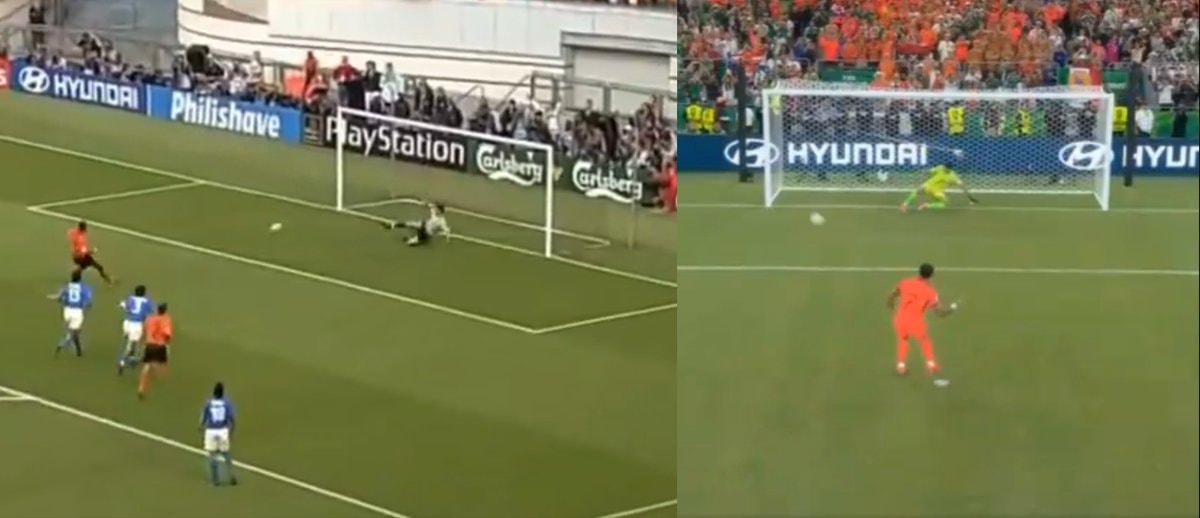 Kluivert father and son penalty left post