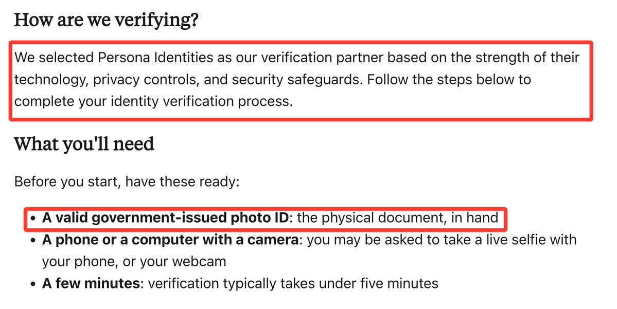 Anthropic Claude identity verification