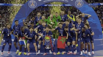 Soccer players celebrating victory