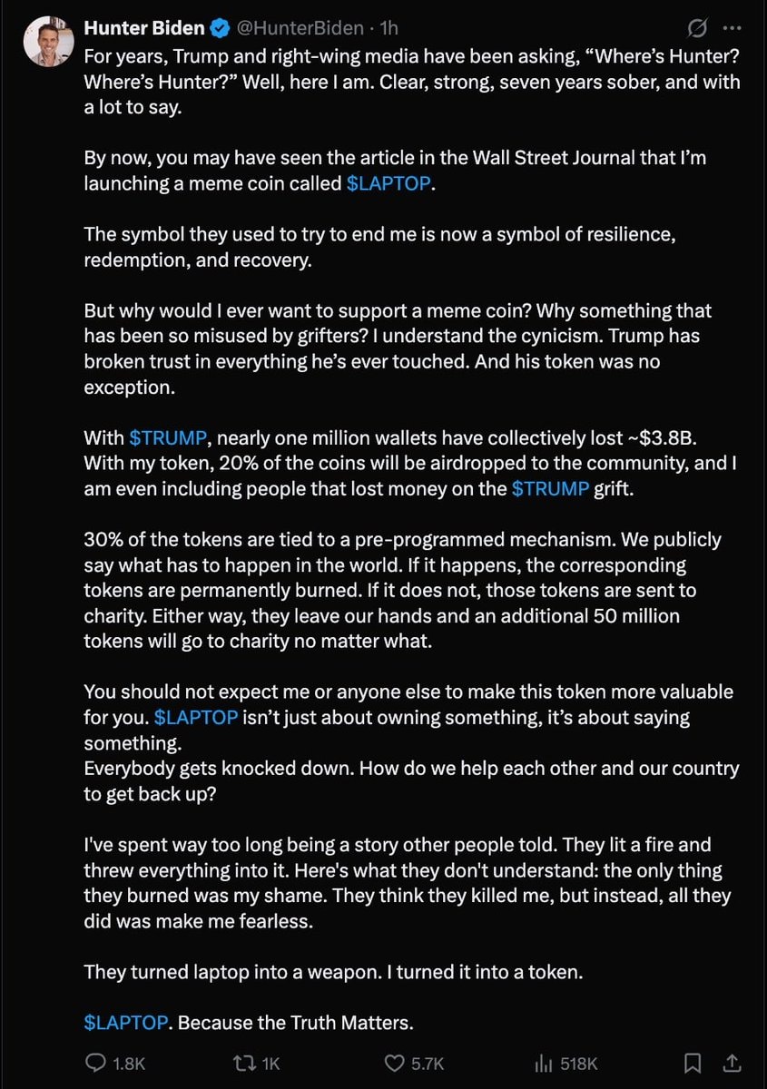 Hunter Biden statement on crypto token