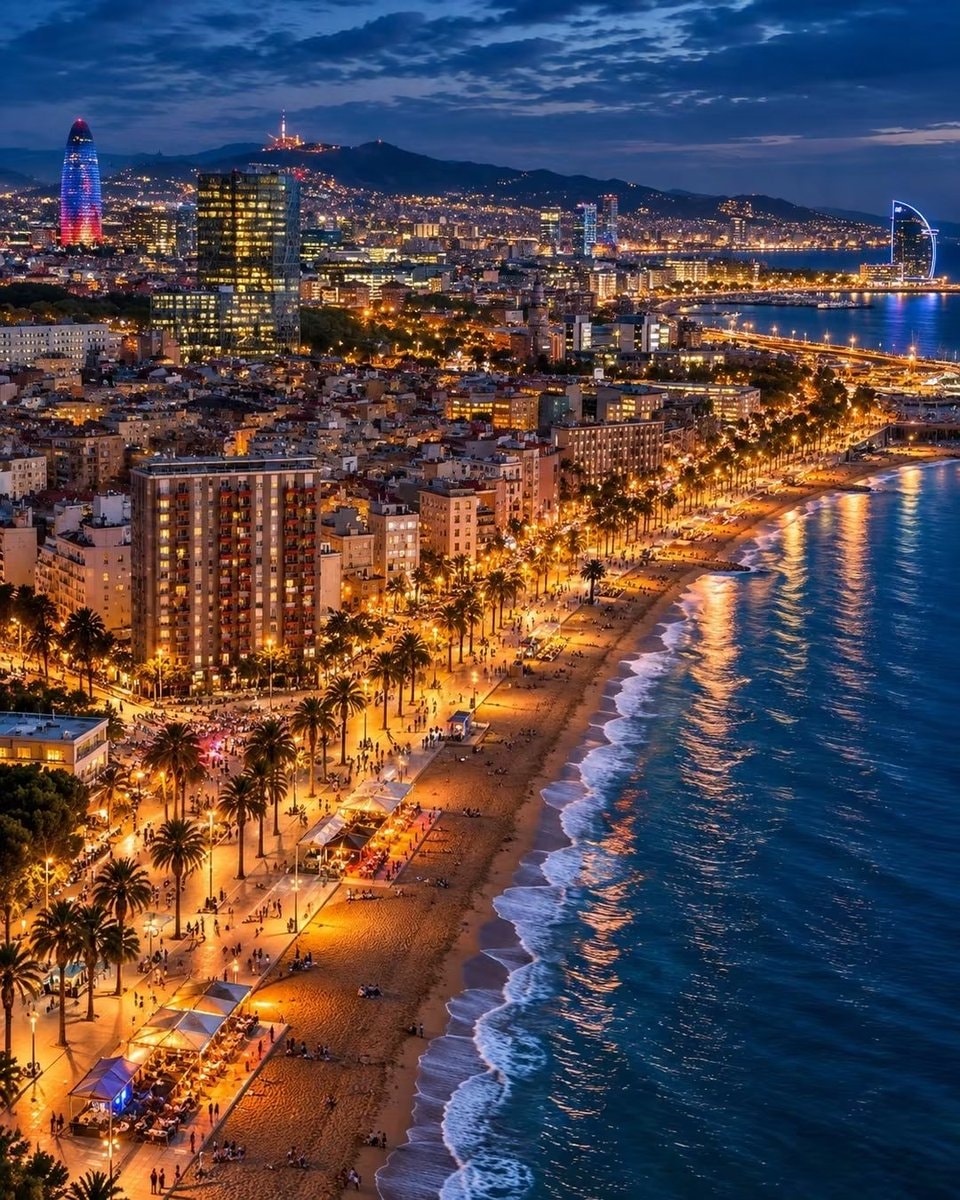Barcelona Spain skyline at dusk