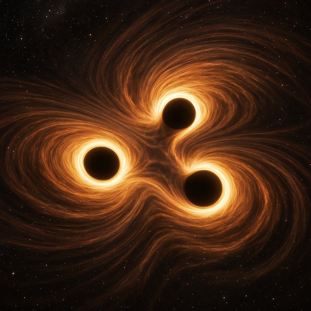 trio of supermassive black holes colliding trio of supermassive black holes colliding