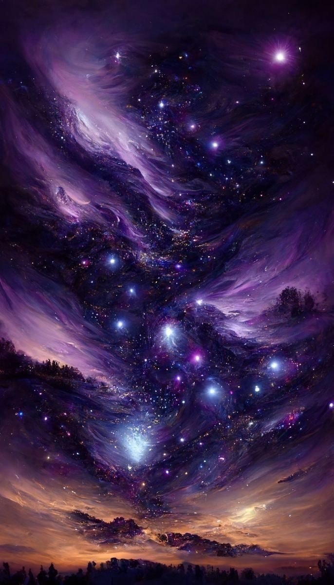 Purple pink nebula over trees