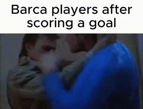 Barca players celebrating goal