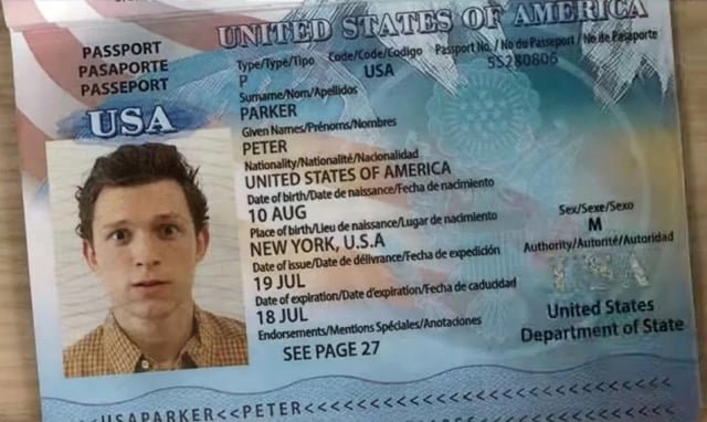 Peter Parker passport birthday