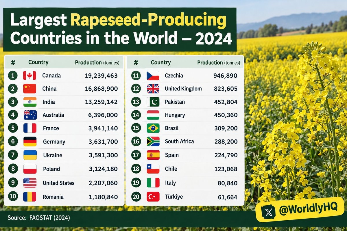 Largest rapeseed-producing countries 2024