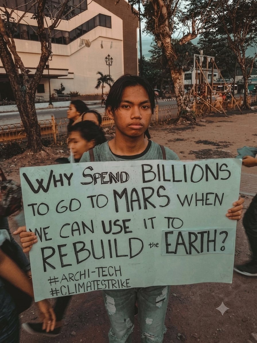 Earth over Mars protest sign