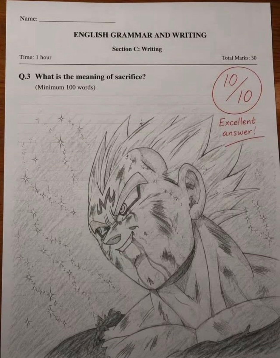 Vegeta Dragon Ball Z test paper