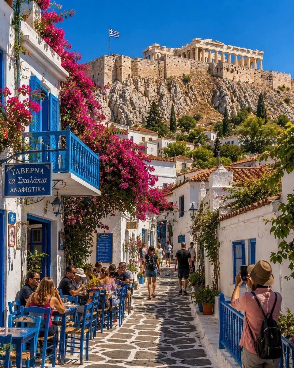 Athens street with Acropolis view