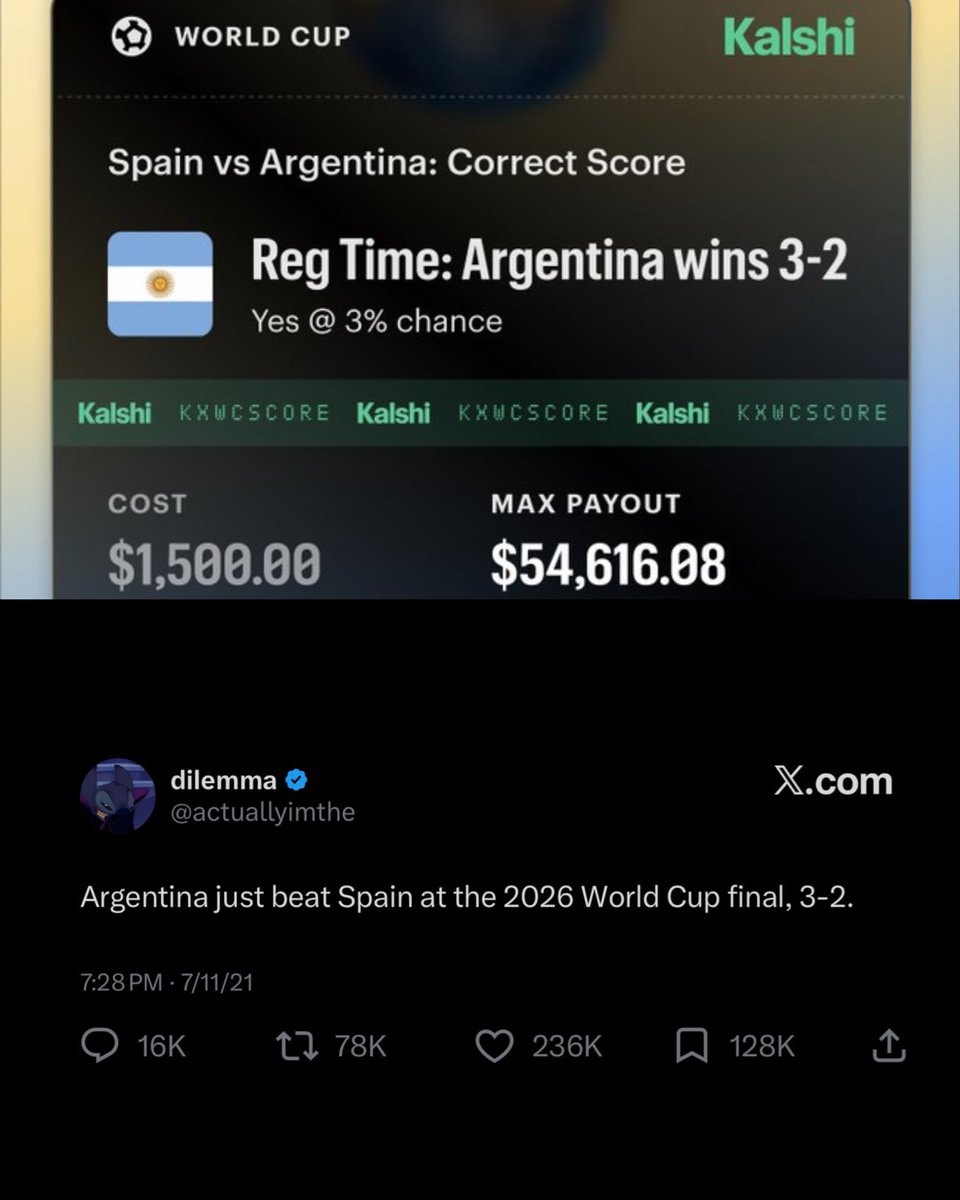 Lionel Messi Argentina World Cup Kalshi bet (photo 2 of 2)
