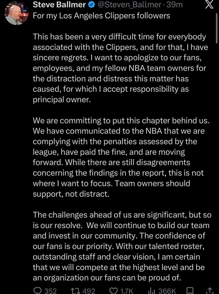 Steve Ballmer apologizes over Kawhi