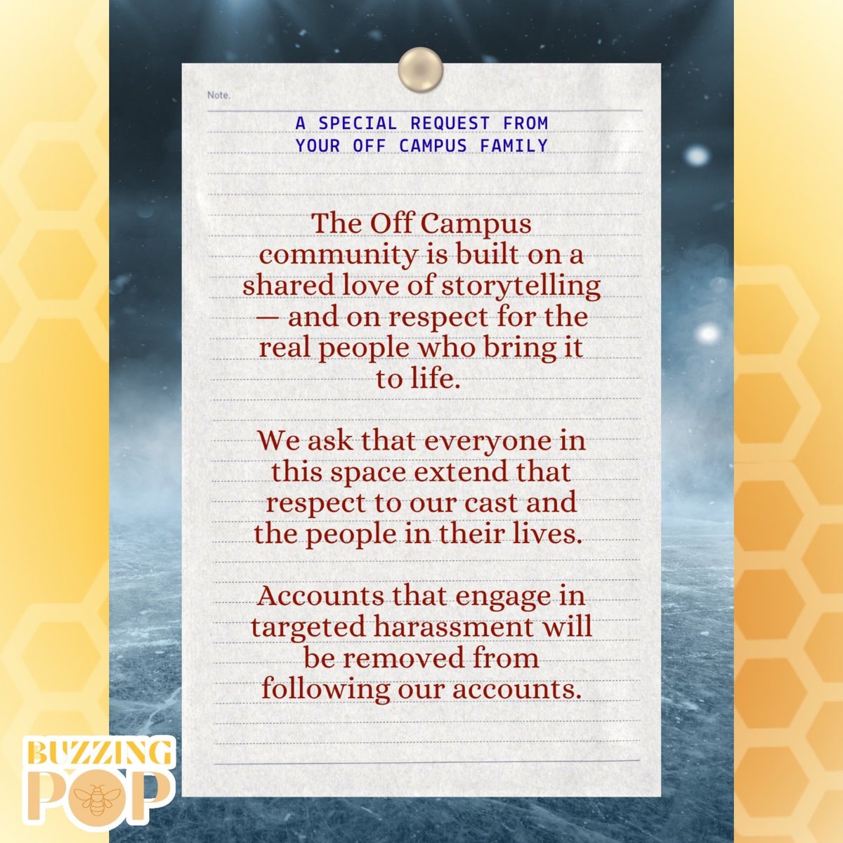 Off Campus cast harassment statement (photo 2 of 2)