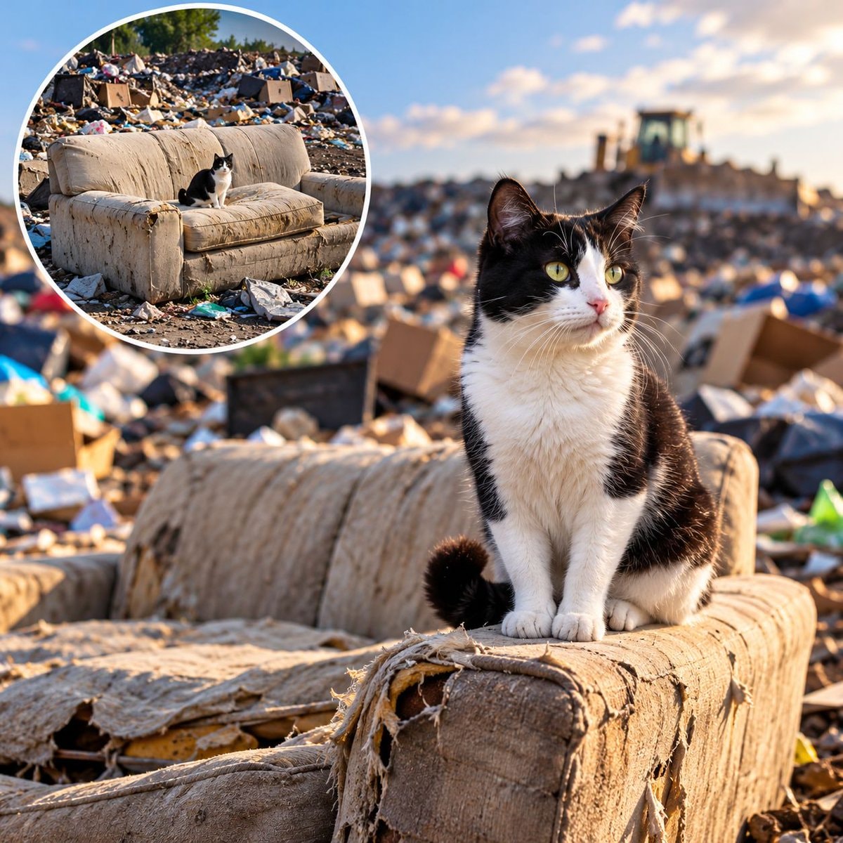 Cat rescued from discarded couch at landfill
