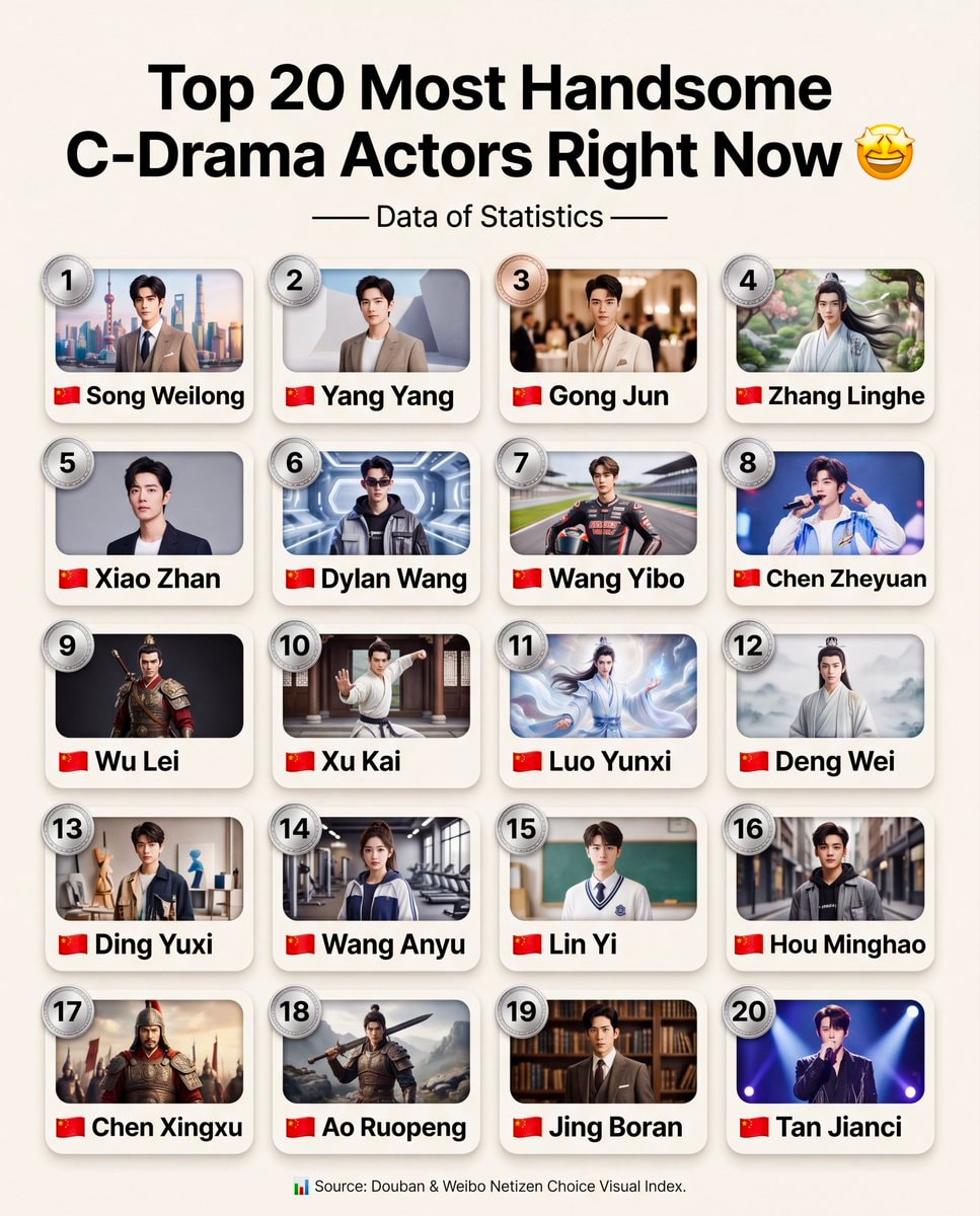 Top 20 Most Handsome C-Drama Actors Right Now