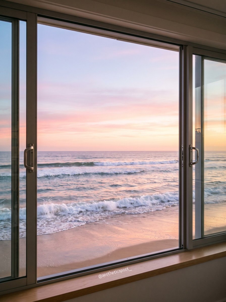 ocean view through glass door