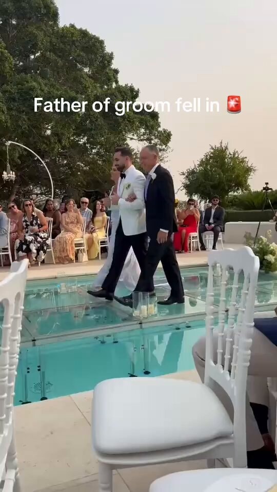 Father of groom falls in pool