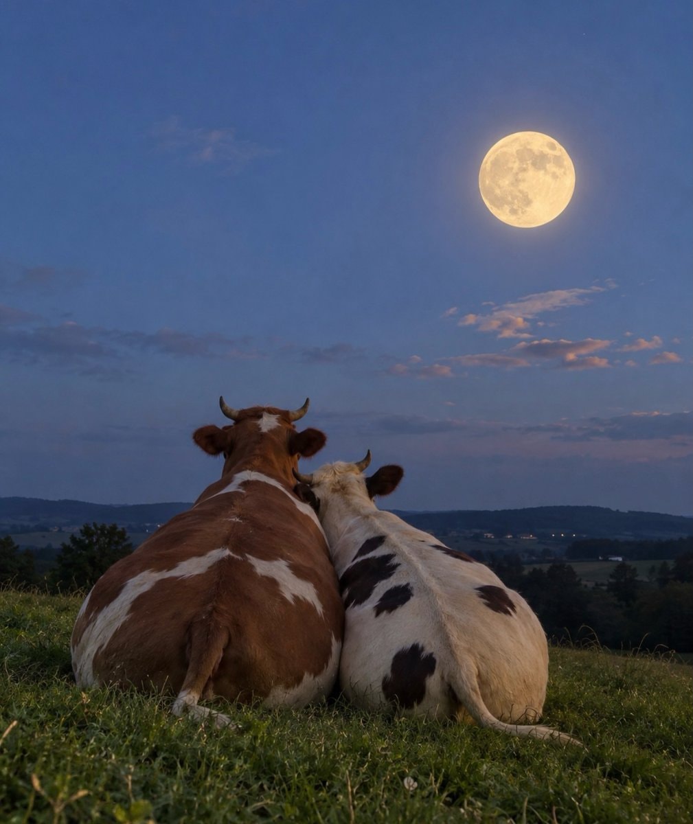 cows under the full moon