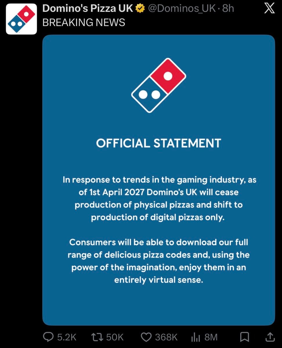 Domino's Pizza UK digital pizzas joke (photo 1 of 2)